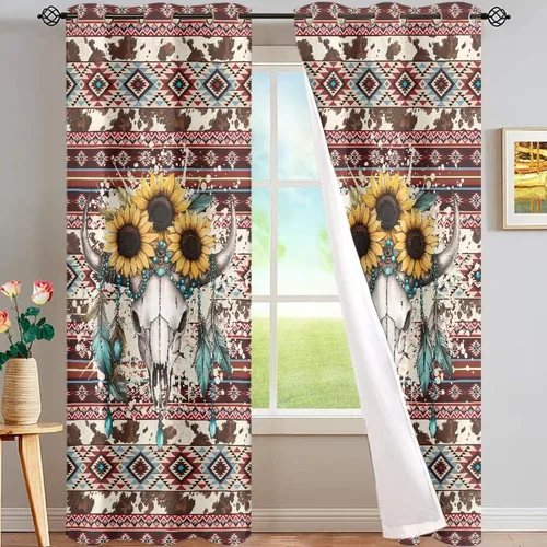 Vista 14 de ZFRXIGN Cortinas opacas para ventana de caballo azteca occidental, 63 pulgadas de largo, para cuarto de bebé, sala de estar, dormitorio, 2 paneles