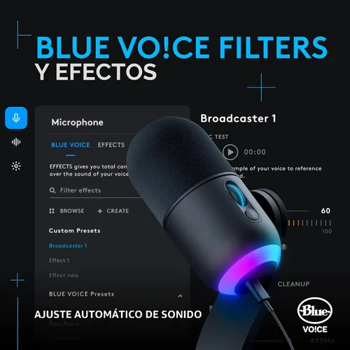 Vista 4 de Logitech G Yeti GX - Micrófono dinámico RGB para juegos, micrófono para podcast con LIGHTSYNC, Blue VO!CE, control G HUB, USB Plug and Play - Negro