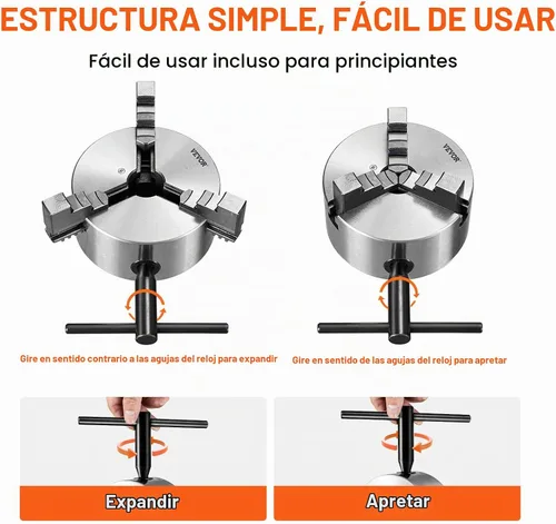 Vista 5 de VEVOR Mandril de torno de 3 mordazas, mandril de torno autocentrante de 6'', rango de sujeción de 0.14-6.3 pulgadas/3.5-160 mm con tornillos