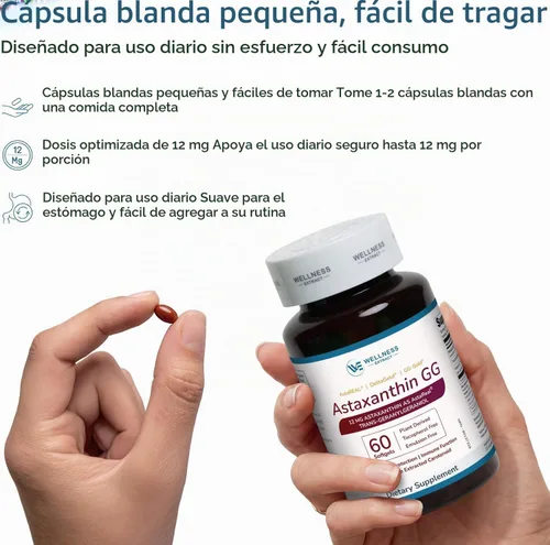 Vista 6 de Suplemento de astaxantina de 12 mg – AstaREAL™ Procedente de microalgas con geranilgeraniol GG-Gold® y Tocotrienoles DeltaGold®, sin OMG, sin