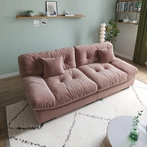 Vista 8 de Sofá modular profundo de 89 pulgadas, sofás minimalistas con cojín grueso, cómodo sofá de pana con dos almohadas para sala de estar, apartamento