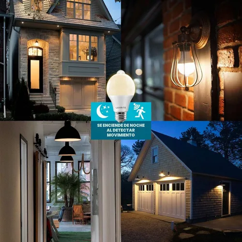 Vista 4 de LUXRITE Bombillas LED A19 con sensor de movimiento, equivalente a 60 W, sensor de atardecer a amanecer activado por movimiento, blanco suave de 3000