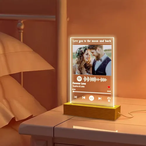 Vista 3 de Regalos fotográficos personalizados para novio novia, placa de luz nocturna personalizada de Spotify, bonitas decoraciones de habitación, regalos
