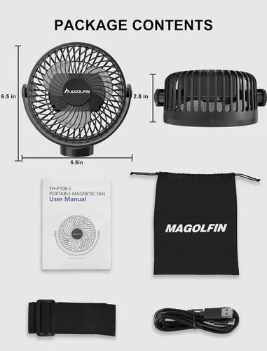 Vista 9 de Ventilador magnético aprobado para cruceros, ventilador de viaje con batería de 12000 mAh con 5 velocidades, linterna LED, temporizador, se pega