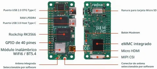 Vista 5 de Radxa Zero 3W RK3566 CPU de 4 núcleos SBC, GPU, NPU, HDMI con salida de 1080P y computadora de placa única (Radxa Zero 3W 8GB 64GB con GPIO)