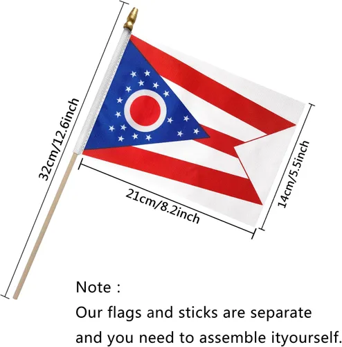 Vista 2 de TSMD Ohio OH State Flag on Wood Stick - Mini banderas de mano, 5 x 8 pulgadas, paquete de 12