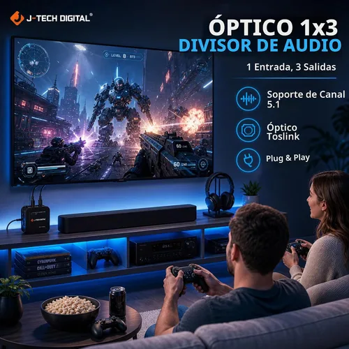 Vista 9 de J-Tech Digital Interruptor digital premium de señal de fibra óptica a audio SPDIF, con conexión TOSLINK, con control remoto