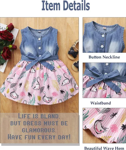 Vista 5 de Vestido de niña pequeña ropa de verano para niña vestido sin mangas vestido de mezclilla con flores lindos vestidos para niña