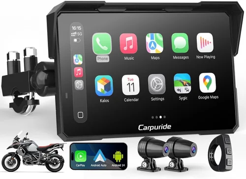 Vista 11 de Carpuride W603DT 6.3" motocicleta CarPlay pantalla Android Auto TPMS Dash
