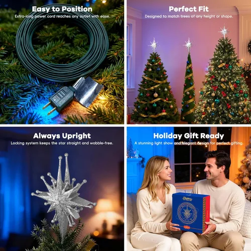 Vista 8 de Proyector de Adorno para Árbol de Navidad 2025 Actualizado con Luz LED Rotativa Brillante y Cobertura Amplia, Ajuste Universal para Árboles