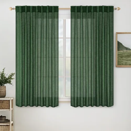Vista 45 de MIULEE - Cortinas semitraslúcidas suaves y gruesas con textura de lino para cocina y ventana de baño, con trabilla trasera y bolsillo para Blanco