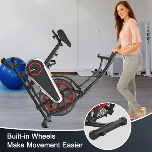 Vista 6 de Goplus Bicicleta de aire, bicicleta estática con ventilador de resistencia ilimitada, pantalla LCD transparente, soporte para tableta, asiento
