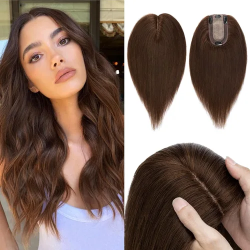 Vista 22 de Hairro Toppers de cabello humano 100% real para mujeres sin flequillo, postizos de cabello real con clip, base de seda transpirable para cubrir