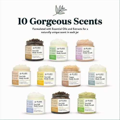 Vista 6 de Bare Botanics Guantes de ducha exfoliantes + exfoliante de sal corporal de árbol de té de lavanda