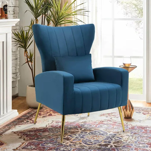 Vista 27 de Silla decorativa de terciopelo con respaldo abatible y cojín lumbar, sillón moderno para sala de estar/dormitorio, silla lateral de recepción