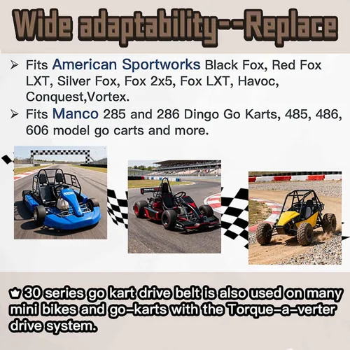 Vista 2 de Correa de transmisión Go Kart serie 30 compatible con Coleman KT196 Go Kart CVT, correa convertidora de par compatible con CK196-T, Manco 5959