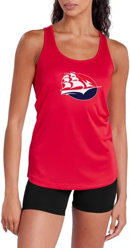 Vista 395 de Camiseta deportiva sin mangas oficial de NCAA Collegiate para mujer, con espalda cruzada, colección con logotipo primario