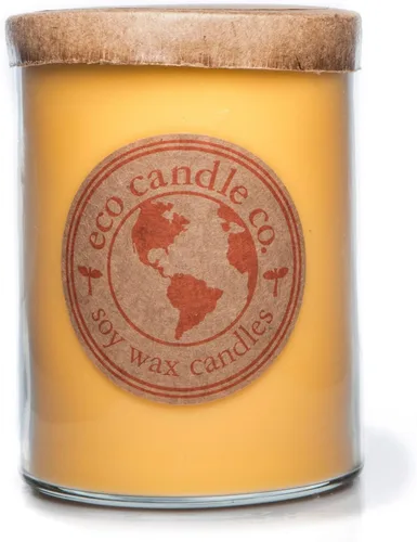 Vista 102 de ECO CANDLE CO. Vela reciclada, té negro y miel, 6 oz. - Aromas de té picante, nuez moscada, miel y naranja - 100% cera de soja, sin plomo, etiqueta