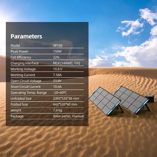 Vista 7 de XTAR SP150 Panel solar portátil de 150 W para estación de energía, cargador solar plegable con soporte ajustable, panel altamente eficiente