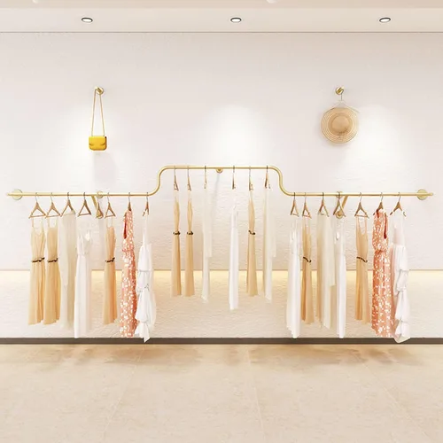 Vista 5 de Barra de ropa montada en la pared Barra de ropa Perchero, Percha de almacenamiento de ropa multiusos Soporte de exhibición minorista, Tienda de ropa