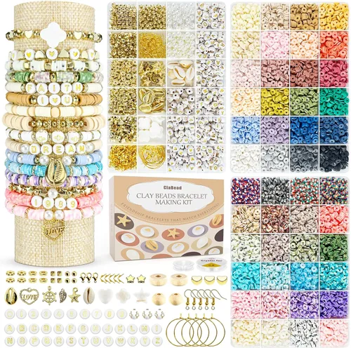 Vista 11 de ClaBead Kit de 6300 cuentas de arcilla para hacer pulseras para adultos, 24 colores, cuentas de arcilla de 0.236 pulgadas para hacer joyas