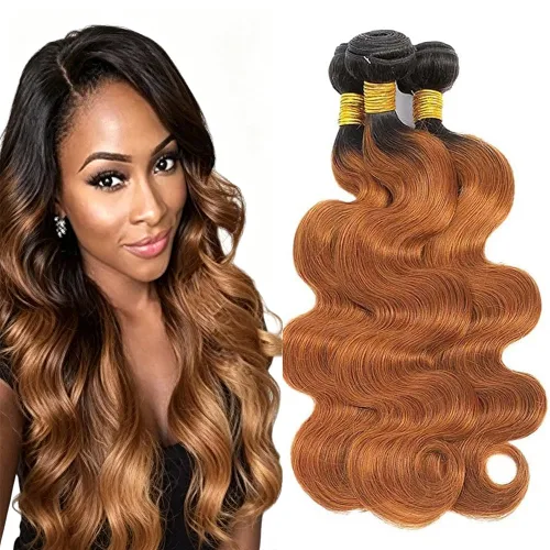 Vista 142 de P4613 Cabello humano rizado onda profunda marrón y paquetes mixtos 8 10 12 P4613 Ombre Marrón-Rubio-DP