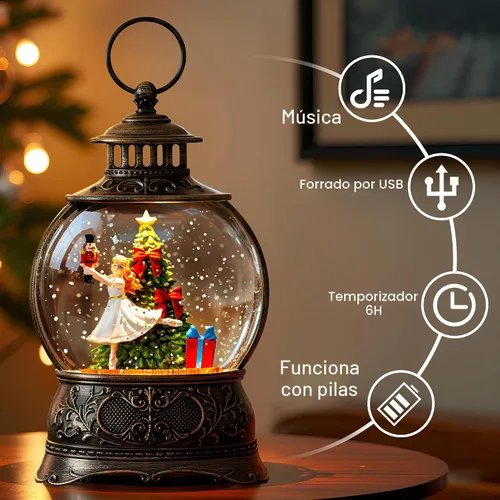 Vista 2 de Linterna de globo de nieve de Navidad con Clara y la Suite Cascanueces, escena operada por batería o USB, luz musical, decoración festiva iluminada