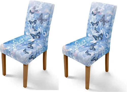 Vista 25 de Rnyleeg Juego de 1 funda para sillas de comedor con diseño de mariposa y rosa azul, elegante, suave, lavable, para cocina, hotel, ceremonia
