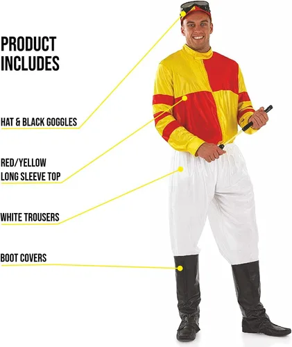Vista 3 de fun shack Disfraz de jinete de caballo, disfraz de jockey para hombres, disfraz de Halloween de jockey, disfraz de jockey para adultos