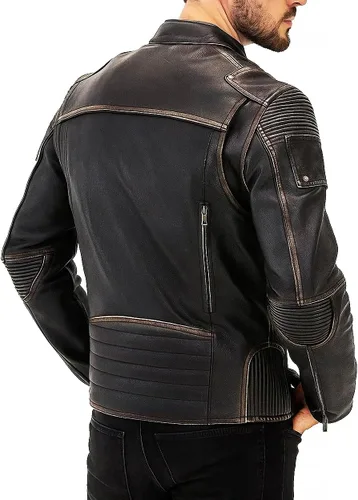 Vista 22 de Lambskin Leather Jacket for Men - Vintage Distressed Brown Biker Coat