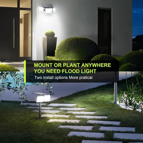 Vista 3 de Luces solares con sensor de movimiento, 3600 lúmenes, 260 luces LED solares con 2 opciones de instalación, 3 modos de iluminación, luz de seguridad