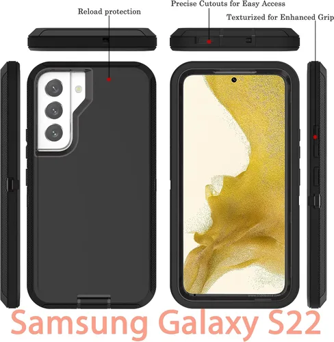 Vista 3 de YmhxcY Funda S22, funda para Galaxy S22, funda duradera de 3 capas a prueba de caídas, protección contra caídas, funda de goma sólida mate