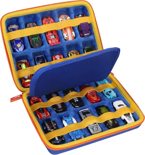 Vista 11 de Mchoi Funda de transporte a prueba de golpes para Hot Wheels 20 coches, solo funda (todo azul)