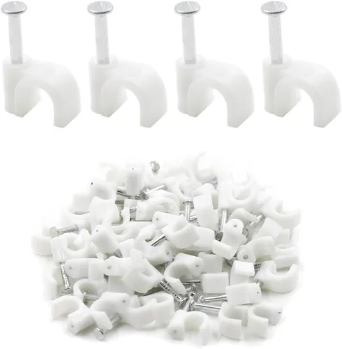 Vista 10 de Clips de alambre de cable Ethernet plano con clavo, 0.551 in, blanco, 100 unidades Abrazaderas de cable coaxiales individuales, gestión de cables