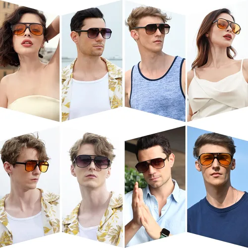 Vista 5 de Dollger Lentes de sol estilo aviador retro para mujeres y hombres, clásicas, vintage, con marco cuadrado grande de los años 70 y 80