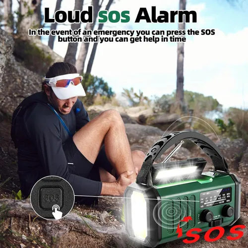 Vista 6 de QAUYYW Radio de emergencia con manivela, radio NOAA AM FM meteorológica portátil con manivela de 37000 mAh solar, con linterna de 3 modos y luz