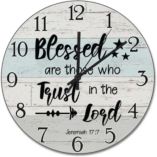 Vista 25 de Trust in the Lord With All Your Heart - Reloj de pared con versículo bíblico – Arte de cita religiosa de madera cristiana inspiradora – Madera
