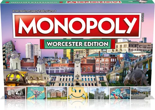 Vista 2 de Monopoly Board Game Worcester Edition: 2-6 jugadores Juegos de mesa familiares para niños y adultos, juegos de mesa para niños de 8 años