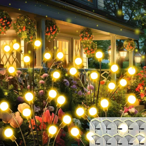 Vista 12 de 2026 Luces Solares Actualizadas para Exteriores, Juego de 8 Luces de Jardín Solares con 2 Modos, Luces de Luciérnaga al Aire Libre Impermeables