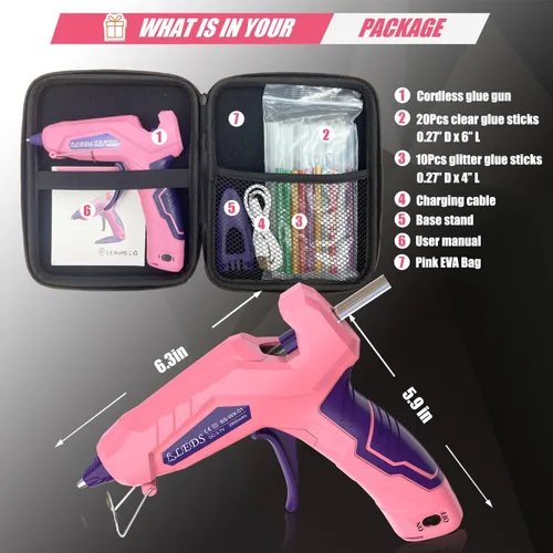 Vista 2 de BLEDS Pistola de pegamento caliente inalámbrica, kit de mini pistola de pegamento de precalentamiento rápido con 30 barras de pegamento y estuche