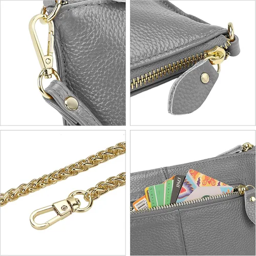 Vista 6 de Uromee Cartera de mano para mujer, de piel auténtica, con cadena de hombro desmontable