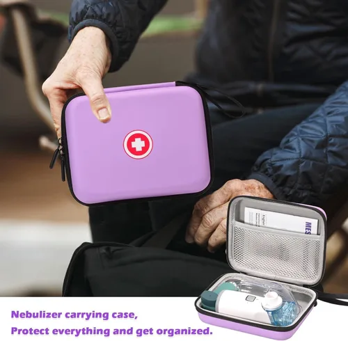 Vista 6 de Fukumi Estuche de transporte para nebulizador portátil, bolsa médica de viaje, bolsa médica de emergencia dura para inhalador espaciador para niños