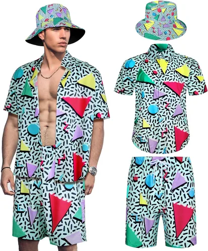 Vista 7 de Geosar 3 Pcs 80s 90s Outfit for Men Hippie Costume Color fresco