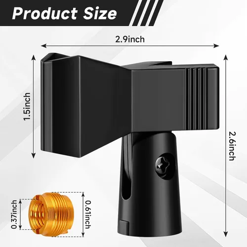 Vista 2 de Juego de clips de micrófono para soportes, 4 soportes ajustables para micrófono con adaptadores Wireless Mic & Clamp for Mic Stands, 5/8 Inch Male