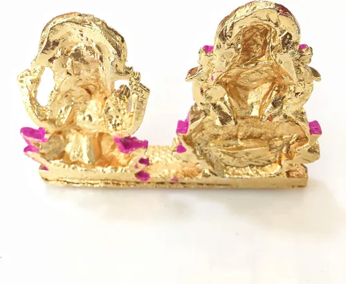 Vista 3 de Itiha Lakshmi Ganesha - Ídolo de loto para templo del hogar o tablero de instrumentos del automóvil, regalo festivo, regalo de devolución de haldi