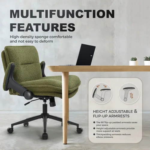 Vista 7 de IWMH Silla de oficina Criss Cross con brazos abatibles y ruedas tapizada Verde