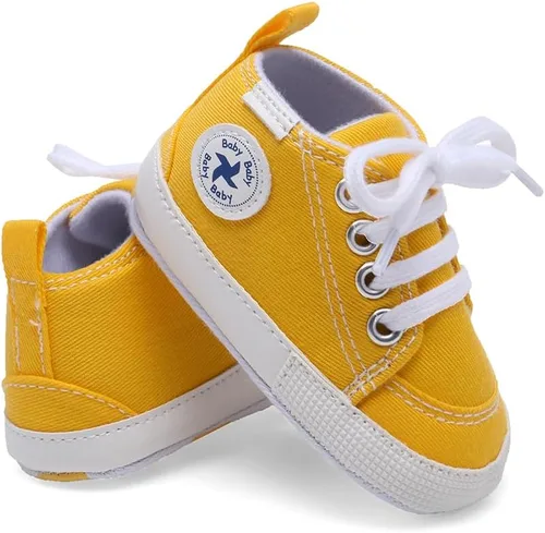 Vista 6 de Baby Girls Boys Shoes Soft Anti-Slip Sole Newborn First Walkers High Top Canvas Denim Unisex Infant Sneaker