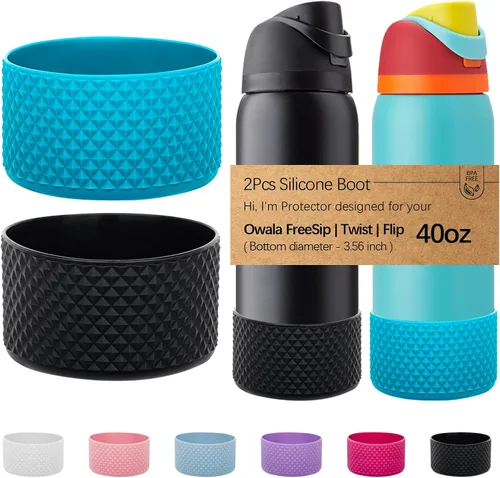 Vista 50 de WK IEASON 2 fundas de silicona para botella de agua Owala, base protectora para botella de agua Owala FreeSip Twist y Flip Flask accesorios para 3D