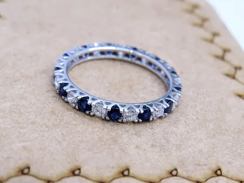 Vista 4 de Dazzlingrock Collection 2.3mm Each Alternate Round Blue Sapphire & White Diamond Eternity Wedding Anniversary Ring Band for Her in Gold