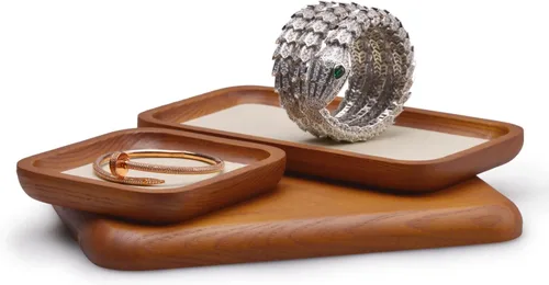 Vista 8 de Oirlv - Bandeja de exhibición de joyas de madera maciza, organizador Blanco crema